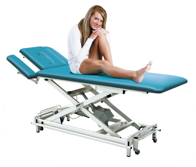 Therapieliege Vario Nr. 1, elektrische Höhenverstellung über Hand- oder Fussschalter und integrierte Sicherheit