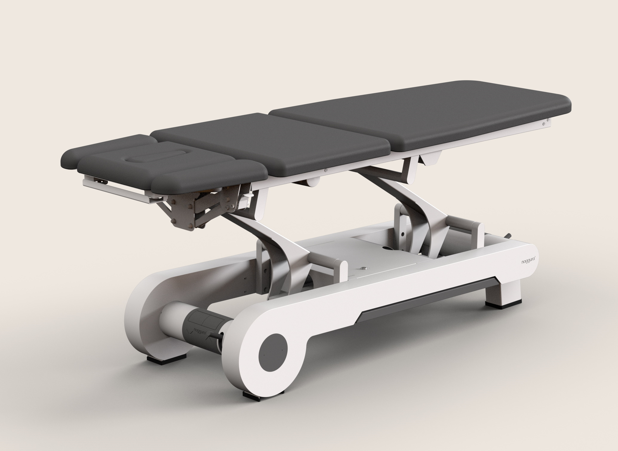 Naggura N'RUN 5, Behandlungsliege 3-tlg., elektrische Höhenverstellung über Rundumschaltung sowie 3-tlg. Kopfteil und anstellbarem Fussteil, elektrische Dachdrainage!