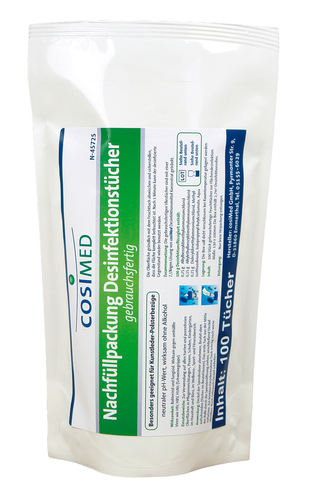 cosiMed Desinfektionstücher 13 x 20 cm OHNE Alkohol, Nachfüllbeutel 120 Tücher