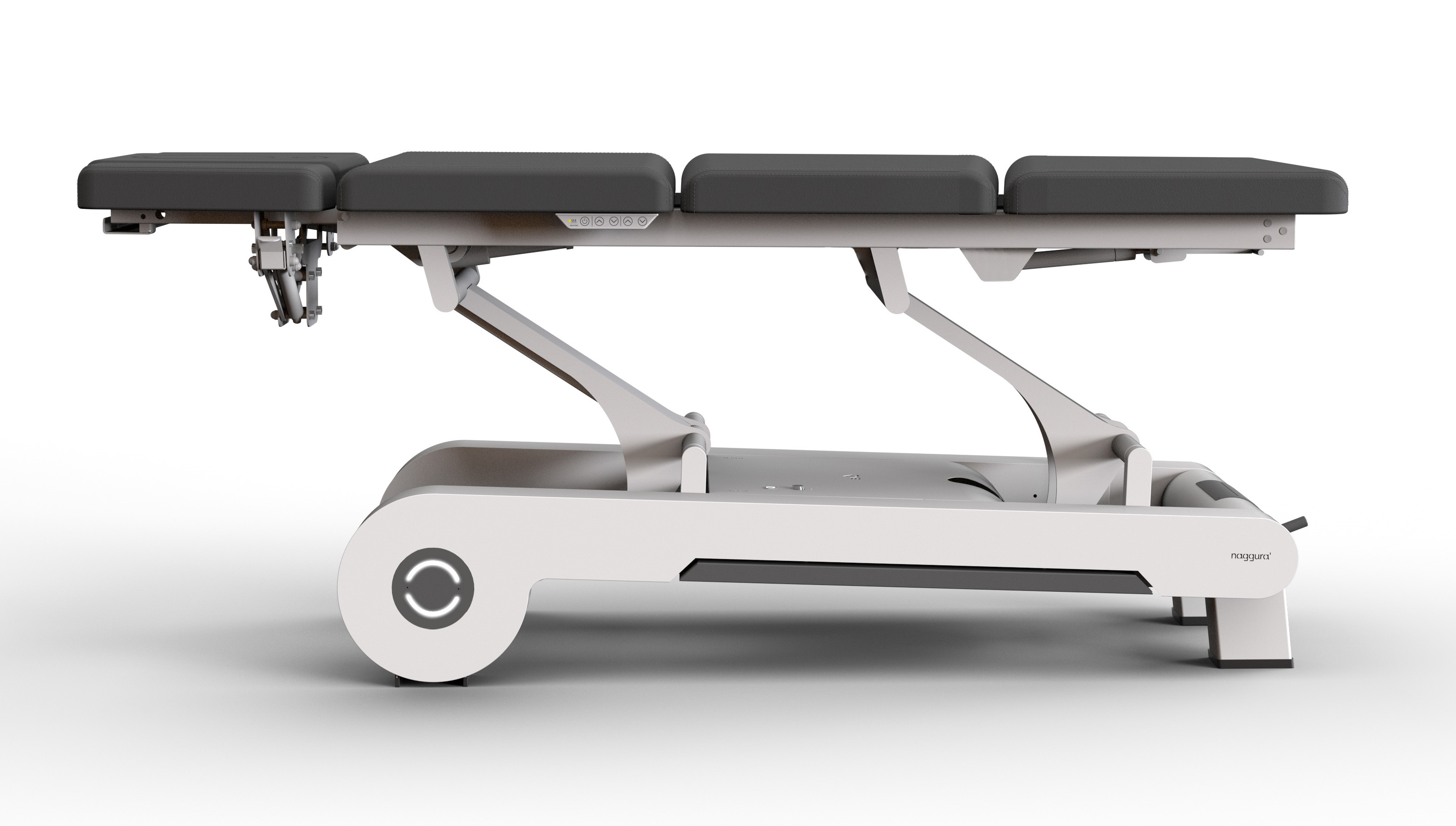 Naggura N'RUN 6 EVO, Behandlungsliege 6-tlg., elektrische H&ouml;henverstellung &uuml;ber Rundumschaltung, 3-tlg. Kopfteil und anstellbarer R&uuml;ckenlehne und Knieflexion, Heizung &amp; anstellbares Fu&szlig;teil, R&auml;dergestell!