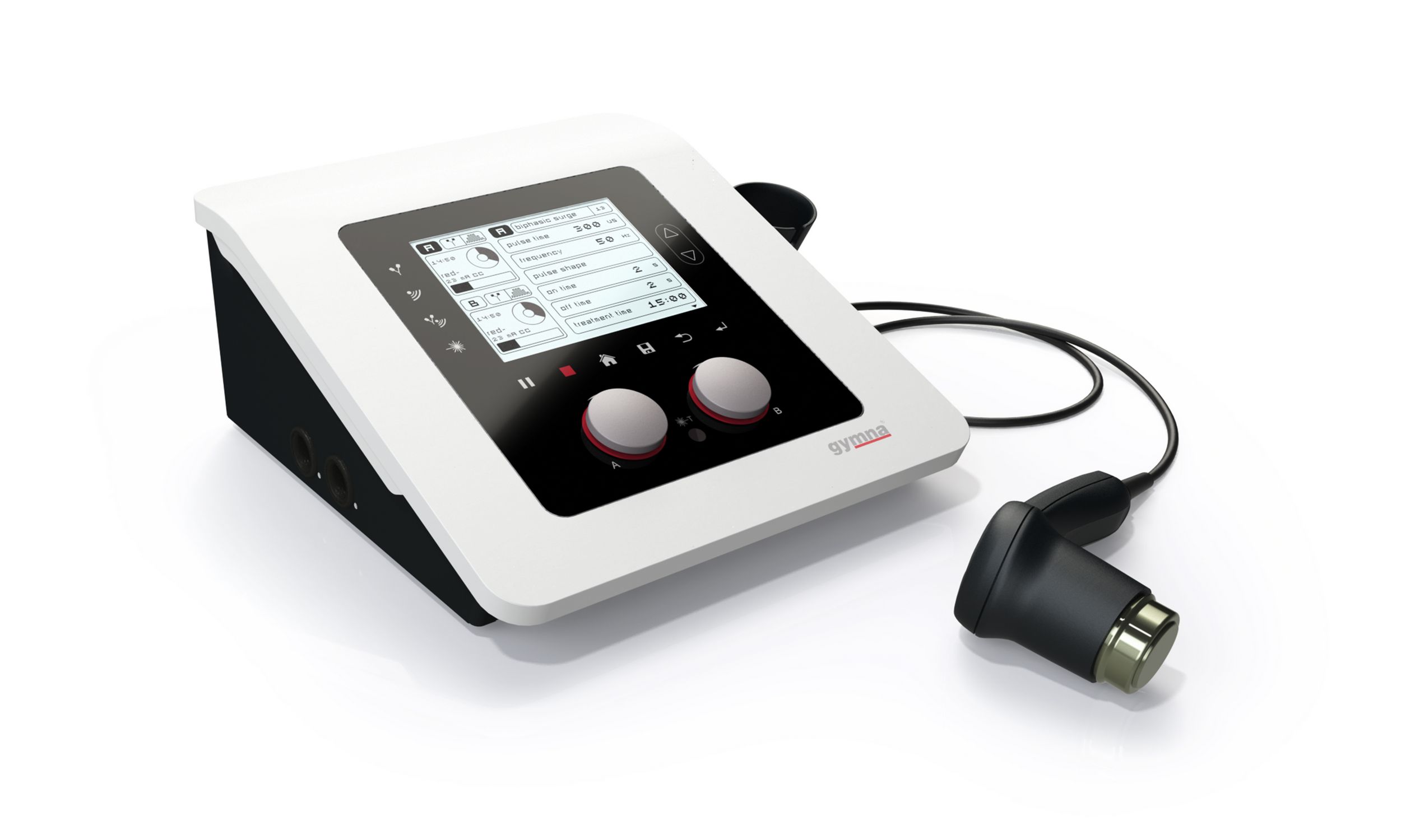Gymna Combi 200 - Kombinationsgerät für 2-Kanal-Elektrotherapie & Ultraschall mit Multi-Schallkopf 4cm² (1+3 MHz) inkl. Standardzubehör, Farbe weiss