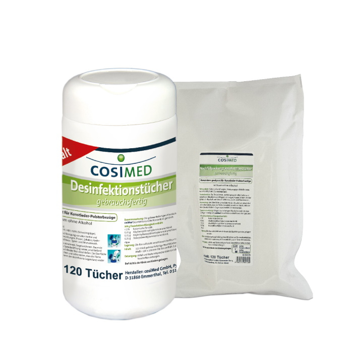 cosiMed Desinfektionstücher 13 x 20 cm OHNE Alkohol, Spenderbox mit 120 Tücher
