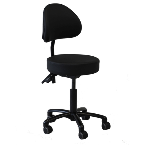 Ergo Polsterhocker Rund mit Rückenlehne, Aluminiumfußkreuz, Höhe wahlweise, fahrbar mit Rollen