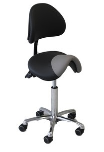 Ergo Reitersattelhocker mit Rückenlehne, Aluminiumfußkreuz, Höhe wahlweise, fahrbar mit Rollen