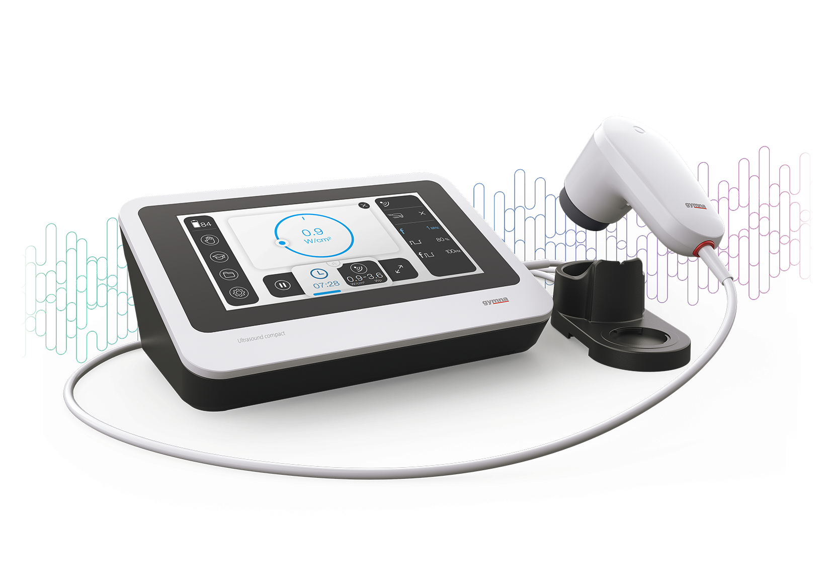 Gymna Ultrasound compact mit eingebautem Li-Ionen-Akku, großem Standard-Ultraschallkopf, eigenständigem Ultraschallkopfhalter, medizinischem Netzteil und Kontaktgel (200 ml)