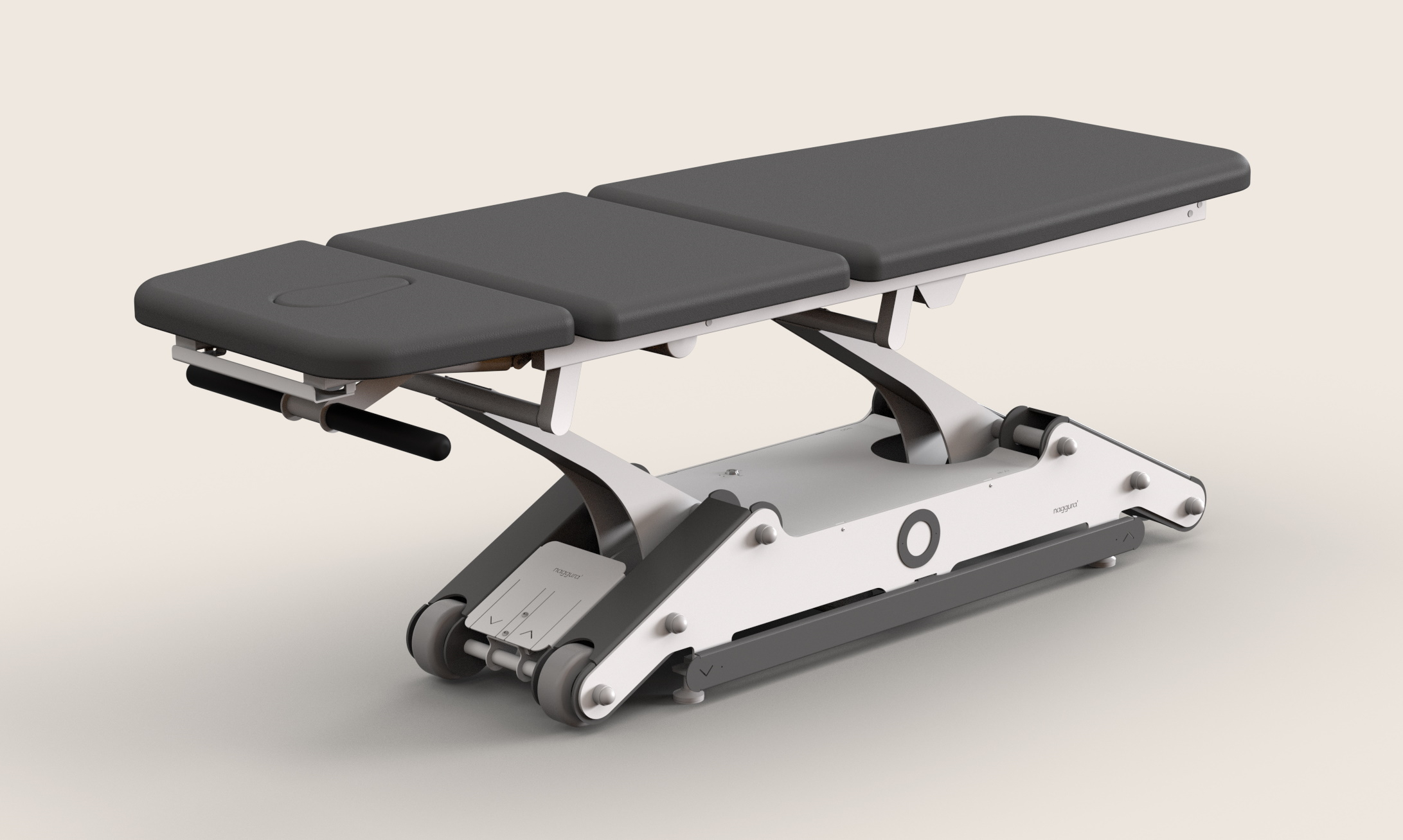 Naggura N'GO 3, Behandlungsliege 3-tlg., elektrische Höhenverstellung über Rundumschaltung sowie 1-tlg. Kopfteil und anstellbarem Fussteil, Dachdrainage - Artikel NICHT mehr verfügbar!