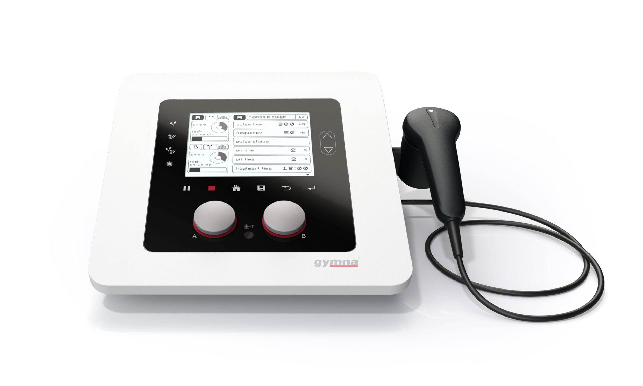 Gymna Combi 200 - Kombinationsgerät für 2-Kanal-Elektrotherapie & Ultraschall mit Multi-Schallkopf 4cm² (1+3 MHz) inkl. Standardzubehör, Farbe weiss