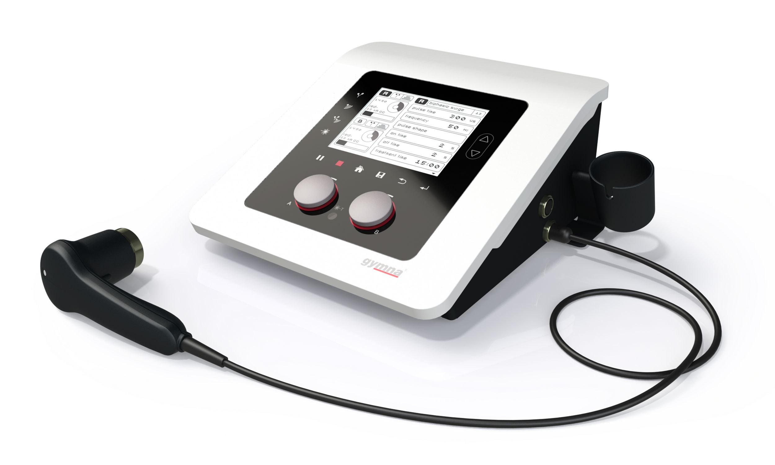 Gymna Combi 200 - Kombinationsgerät für 2-Kanal-Elektrotherapie & Ultraschall mit Multi-Schallkopf 4cm² (1+3 MHz) inkl. Standardzubehör, Farbe weiss