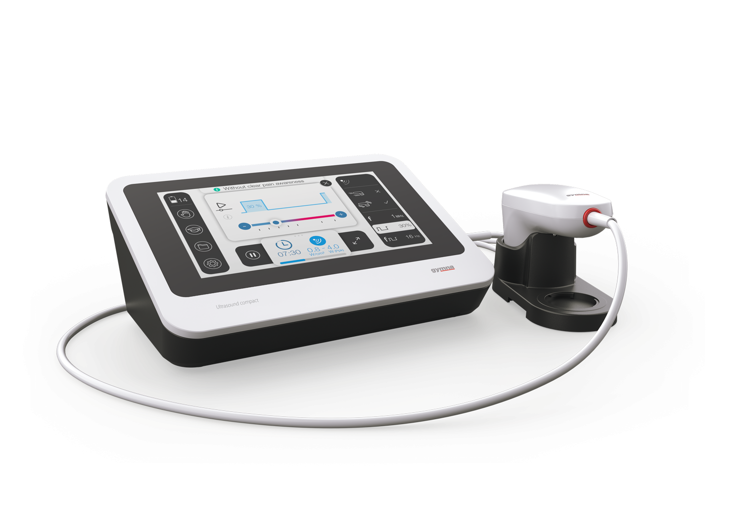 Gymna Ultrasound compact mit eingebautem Li-Ionen-Akku, großem Standard-Ultraschallkopf, eigenständigem Ultraschallkopfhalter, medizinischem Netzteil und Kontaktgel (200 ml)